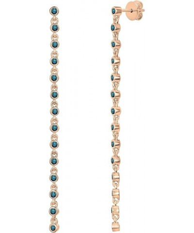 Round Gemstone or Diamond Ladies Linear Bar Drop Earrings in Gold 14K - Metal Stamp Rose Gold in Push Back Blue Diamond $137....