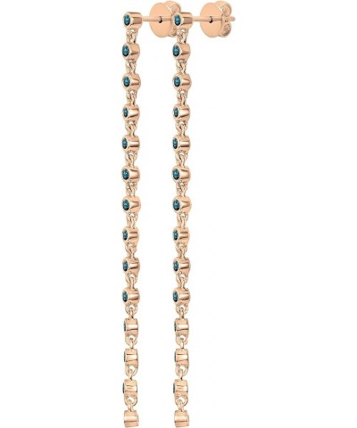 Round Gemstone or Diamond Ladies Linear Bar Drop Earrings in Gold 14K - Metal Stamp Rose Gold in Push Back Blue Diamond $137....