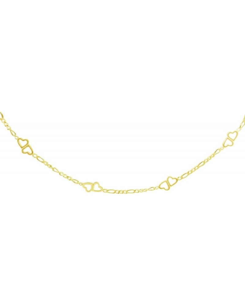 925 Sterling Silver Double Hearts Figaro Link Chain Necklace for Women Teen Girls, 16 18 24 30-Inch, Silver, Yellow, Rose Gol...