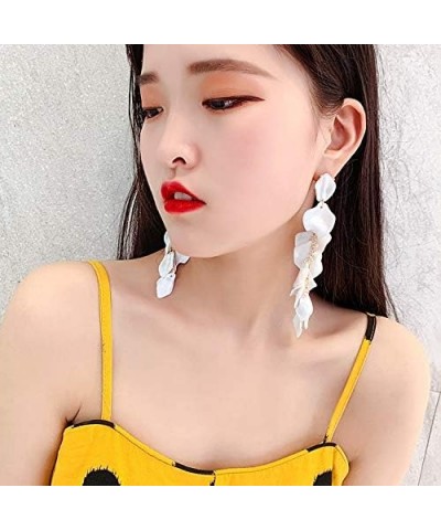 Long Hanging Tassel Rose Flower Petal Earrings Resin Statement Hanging Floral Tassel Drop Dangle for Women Girls Elegant Jewe...