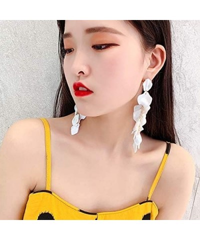 Long Hanging Tassel Rose Flower Petal Earrings Resin Statement Hanging Floral Tassel Drop Dangle for Women Girls Elegant Jewe...