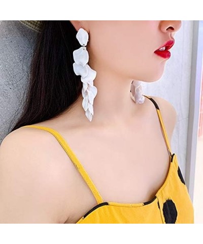 Long Hanging Tassel Rose Flower Petal Earrings Resin Statement Hanging Floral Tassel Drop Dangle for Women Girls Elegant Jewe...