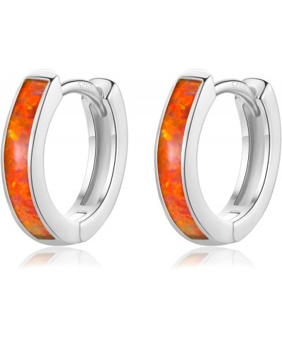 Opal Hoop Earrings for Women Girls | Small S925 Sterling Silver Post Lab-created Fire Opal Huggie Earrings Hypoallergenic Jew...