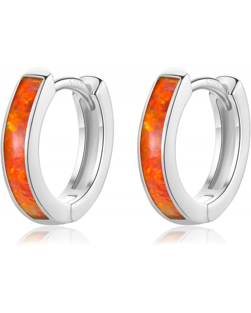 Opal Hoop Earrings for Women Girls | Small S925 Sterling Silver Post Lab-created Fire Opal Huggie Earrings Hypoallergenic Jew...