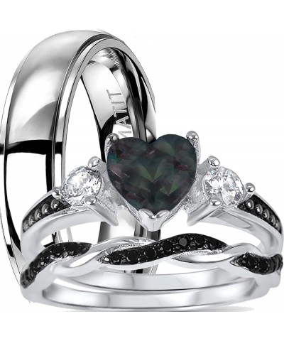 His Hers Wedding Ring Set TRIO 3 PCS Simulated Black Topaz Bridal Set Silver Black Titanium Him Her Her 8 - His 13 $49.39 Sets