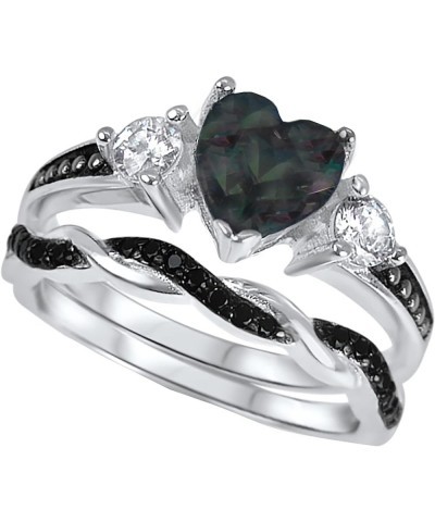 His Hers Wedding Ring Set TRIO 3 PCS Simulated Black Topaz Bridal Set Silver Black Titanium Him Her Her 8 - His 13 $49.39 Sets