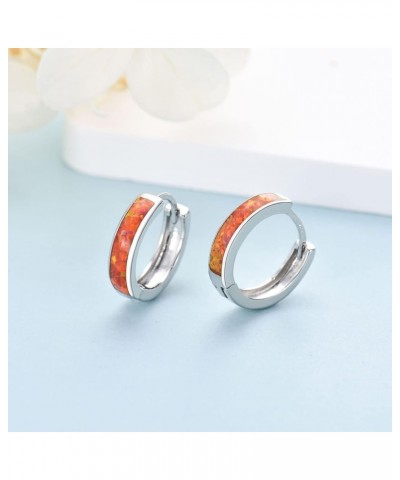 Opal Hoop Earrings for Women Girls | Small S925 Sterling Silver Post Lab-created Fire Opal Huggie Earrings Hypoallergenic Jew...