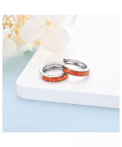 Opal Hoop Earrings for Women Girls | Small S925 Sterling Silver Post Lab-created Fire Opal Huggie Earrings Hypoallergenic Jew...