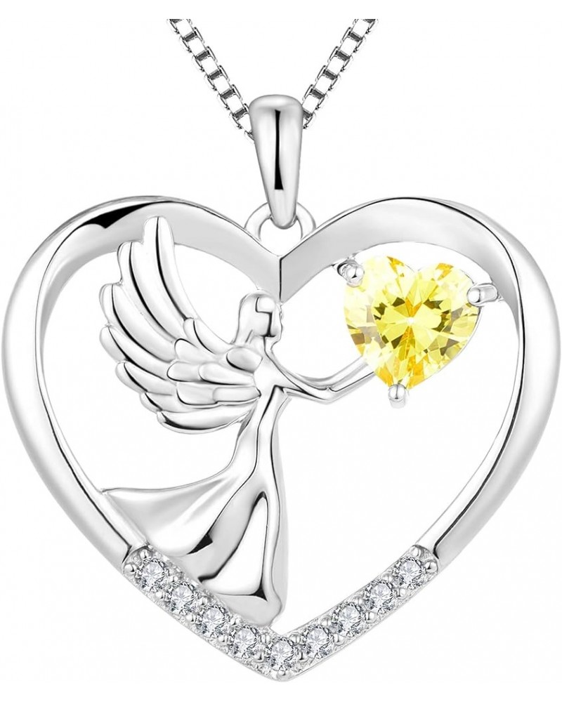 Women's Heart Necklace Sterling Silver Angel Wings Love Pendant Gemstones Jewelry 11-topaz-Nov $35.25 Necklaces