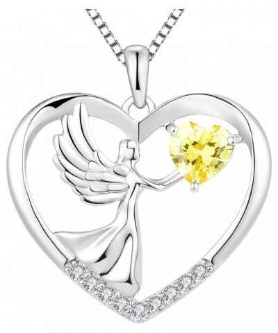 Women's Heart Necklace Sterling Silver Angel Wings Love Pendant Gemstones Jewelry 11-topaz-Nov $35.25 Necklaces