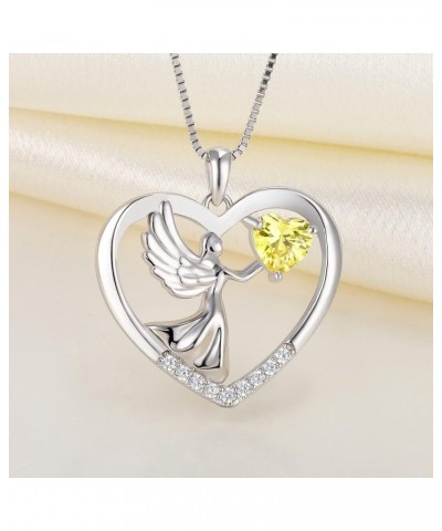 Women's Heart Necklace Sterling Silver Angel Wings Love Pendant Gemstones Jewelry 11-topaz-Nov $35.25 Necklaces