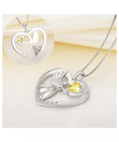 Women's Heart Necklace Sterling Silver Angel Wings Love Pendant Gemstones Jewelry 11-topaz-Nov $35.25 Necklaces