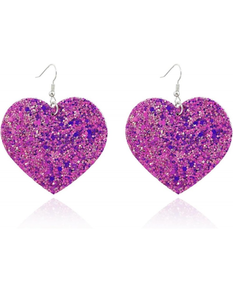 Heart Earrings for Women Girls Valentine Day Rhinestone Red Love Heart Dangle Drop Earrings C-Bling,Purple $7.79 Earrings