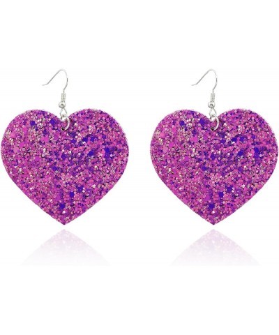 Heart Earrings for Women Girls Valentine Day Rhinestone Red Love Heart Dangle Drop Earrings C-Bling,Purple $7.79 Earrings