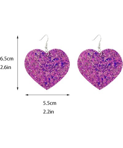 Heart Earrings for Women Girls Valentine Day Rhinestone Red Love Heart Dangle Drop Earrings C-Bling,Purple $7.79 Earrings