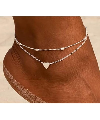 Gold/Sliver Ankle Bracelets for Women,14K Gold Anklets for Women Waterproof Cuban Link Heart Beads Herringbone Rhinestone Ank...