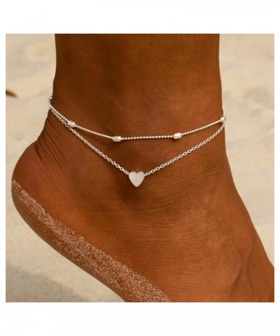 Gold/Sliver Ankle Bracelets for Women,14K Gold Anklets for Women Waterproof Cuban Link Heart Beads Herringbone Rhinestone Ank...