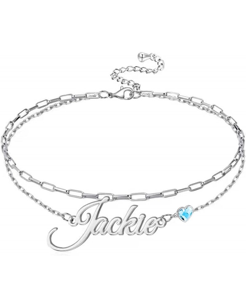 Personalized Name Ankle Bracelet 925 Sterling Sliver Double Layered Customized Name Ankle Bracelet Layered Chain Custom Jewel...