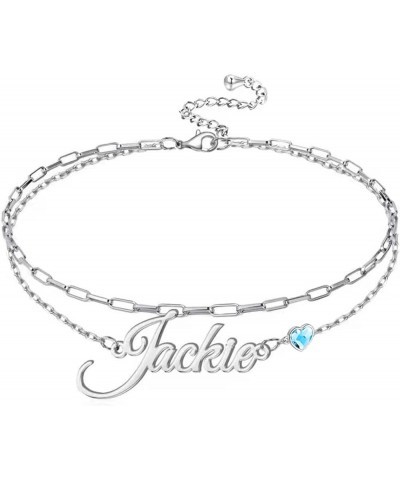 Personalized Name Ankle Bracelet 925 Sterling Sliver Double Layered Customized Name Ankle Bracelet Layered Chain Custom Jewel...