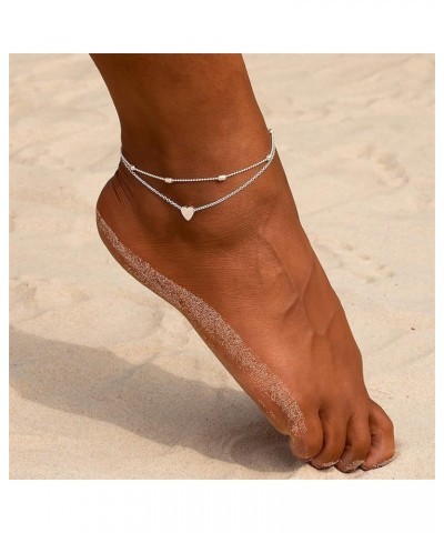 Gold/Sliver Ankle Bracelets for Women,14K Gold Anklets for Women Waterproof Cuban Link Heart Beads Herringbone Rhinestone Ank...