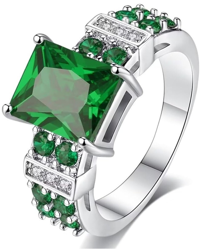 Classic Cubic Zirconia Green Simulated Emerald Cut Fashion CZ Square Cut Cocktail Wedding Statement Ring For Women White Gold...