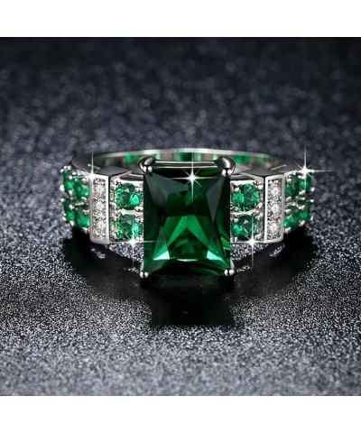 Classic Cubic Zirconia Green Simulated Emerald Cut Fashion CZ Square Cut Cocktail Wedding Statement Ring For Women White Gold...