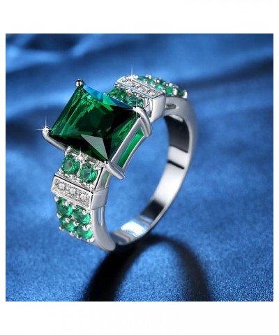 Classic Cubic Zirconia Green Simulated Emerald Cut Fashion CZ Square Cut Cocktail Wedding Statement Ring For Women White Gold...