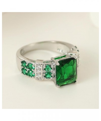 Classic Cubic Zirconia Green Simulated Emerald Cut Fashion CZ Square Cut Cocktail Wedding Statement Ring For Women White Gold...