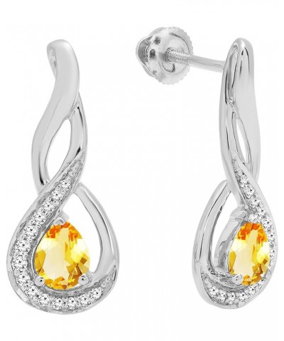 5X4 MM Each Pear Gemstone & Round Diamond Ladies Infinity Teardrop Earrings, Available In 10K/14K/18K Gold Citrine in 10K Whi...