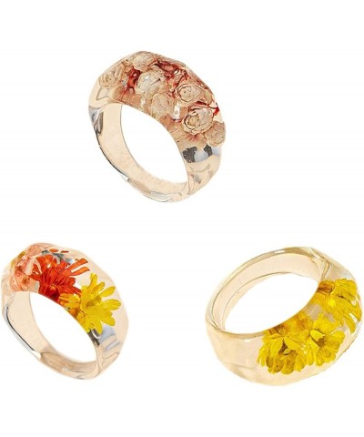 Handmade Transparent Resin Dried Flower Ring Vintage Thick Wide Chunky Crystal Daisy Charm Stackable Finger Knuckle Joint Rin...