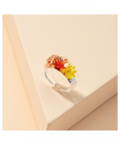 Handmade Transparent Resin Dried Flower Ring Vintage Thick Wide Chunky Crystal Daisy Charm Stackable Finger Knuckle Joint Rin...