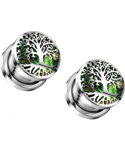 316L Stainless Steel Green Opal Glitter Tree of Life Screw Fit Plugs, Sold as a Pair 12mm (1/2") $10.72 Body Jewelry