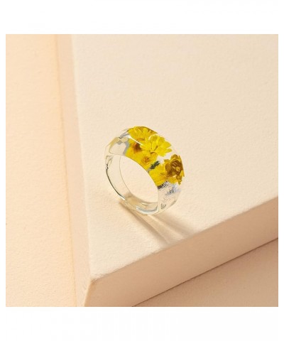 Handmade Transparent Resin Dried Flower Ring Vintage Thick Wide Chunky Crystal Daisy Charm Stackable Finger Knuckle Joint Rin...