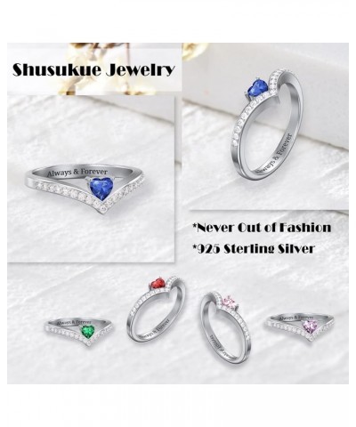 Personalized Heart Birthstone Ring 925 Sterling Silver Engraved Ring with Birthstone & Name Meaningful Engagement Name Ring M...