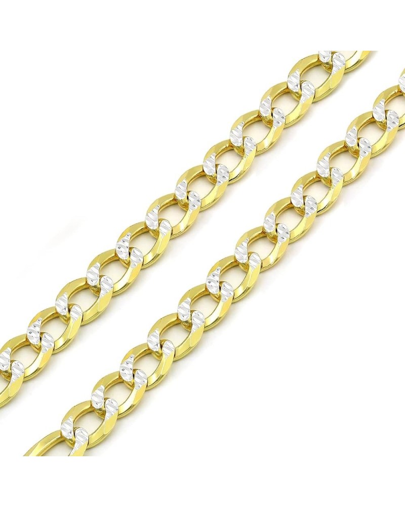 925 Italian Sterling Silver 2.5mm - 10.5mm Solid Cuban Diamond Cut Chain, ITProLux Yellow Gold Plated Pave Curb Link Necklace...