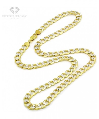 925 Italian Sterling Silver 2.5mm - 10.5mm Solid Cuban Diamond Cut Chain, ITProLux Yellow Gold Plated Pave Curb Link Necklace...