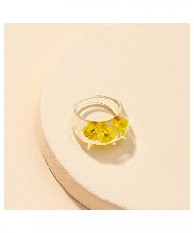 Handmade Transparent Resin Dried Flower Ring Vintage Thick Wide Chunky Crystal Daisy Charm Stackable Finger Knuckle Joint Rin...