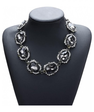 Women Fashion Costume Jewelry Hollow Crystal Teardrop Chunky Statement Necklace Rhinestone Choker Collar Bib Necklace Gray $1...