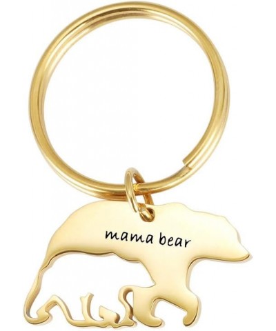 Stainless Steel Mum Mothers Day Gift Sweet Mama and Baby Bear Round Pendant Necklace KeyChain for Mother Keychain - Gold $7.4...