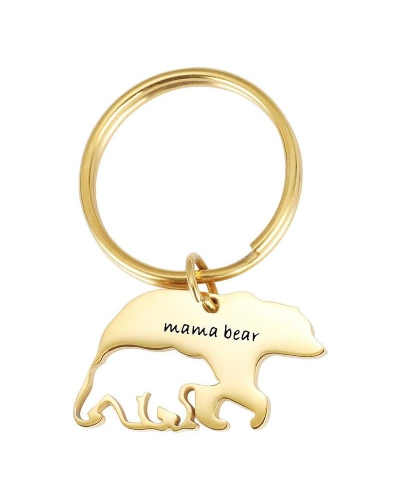 Stainless Steel Mum Mothers Day Gift Sweet Mama and Baby Bear Round Pendant Necklace KeyChain for Mother Keychain - Gold $7.4...