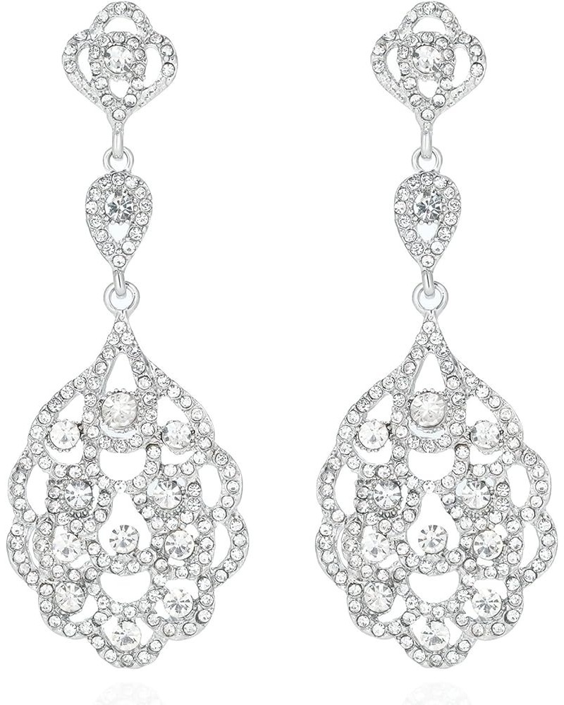 Rhinestone Wedding Bridal Teardrop Dangle Earrings Vintage Crystal Chandelier Earrings for Women Brides silver-01 $10.02 Earr...