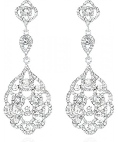 Rhinestone Wedding Bridal Teardrop Dangle Earrings Vintage Crystal Chandelier Earrings for Women Brides silver-01 $10.02 Earr...