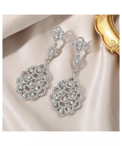 Rhinestone Wedding Bridal Teardrop Dangle Earrings Vintage Crystal Chandelier Earrings for Women Brides silver-01 $10.02 Earr...