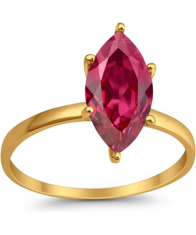 Solitaire Wedding Engagement Ring Marquise Shape Cubic Zirconia 925 Sterling Silver Yellow Tone, Simulated Ruby CZ $14.78 Rings