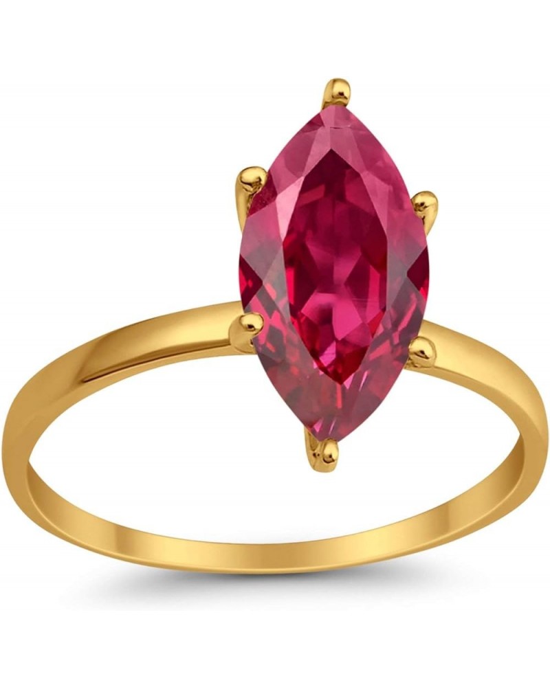 Solitaire Wedding Engagement Ring Marquise Shape Cubic Zirconia 925 Sterling Silver Yellow Tone, Simulated Ruby CZ $14.78 Rings