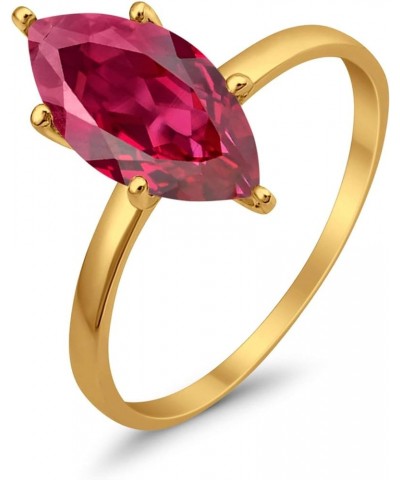 Solitaire Wedding Engagement Ring Marquise Shape Cubic Zirconia 925 Sterling Silver Yellow Tone, Simulated Ruby CZ $14.78 Rings