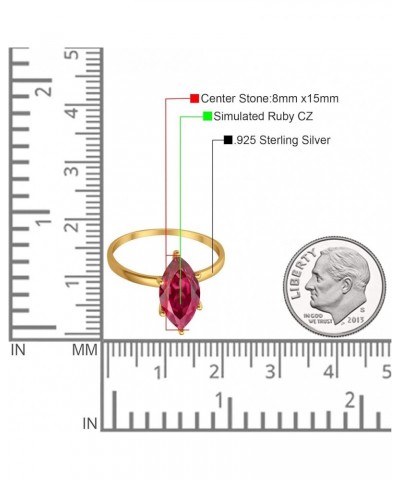 Solitaire Wedding Engagement Ring Marquise Shape Cubic Zirconia 925 Sterling Silver Yellow Tone, Simulated Ruby CZ $14.78 Rings