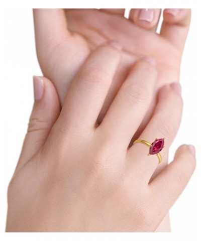 Solitaire Wedding Engagement Ring Marquise Shape Cubic Zirconia 925 Sterling Silver Yellow Tone, Simulated Ruby CZ $14.78 Rings