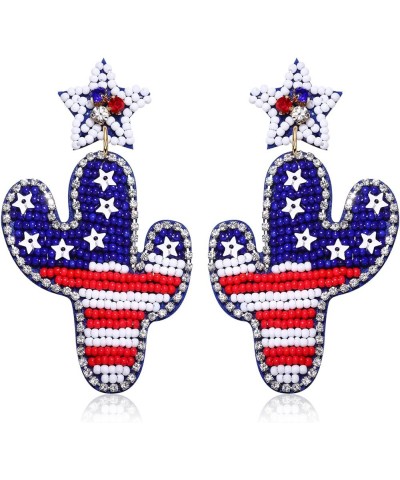 American Flag Earrings Beaded Patriotic Popsicle Hat Drop Dangle Earrings Independence Day 4th of July Earrings for Women Gir...