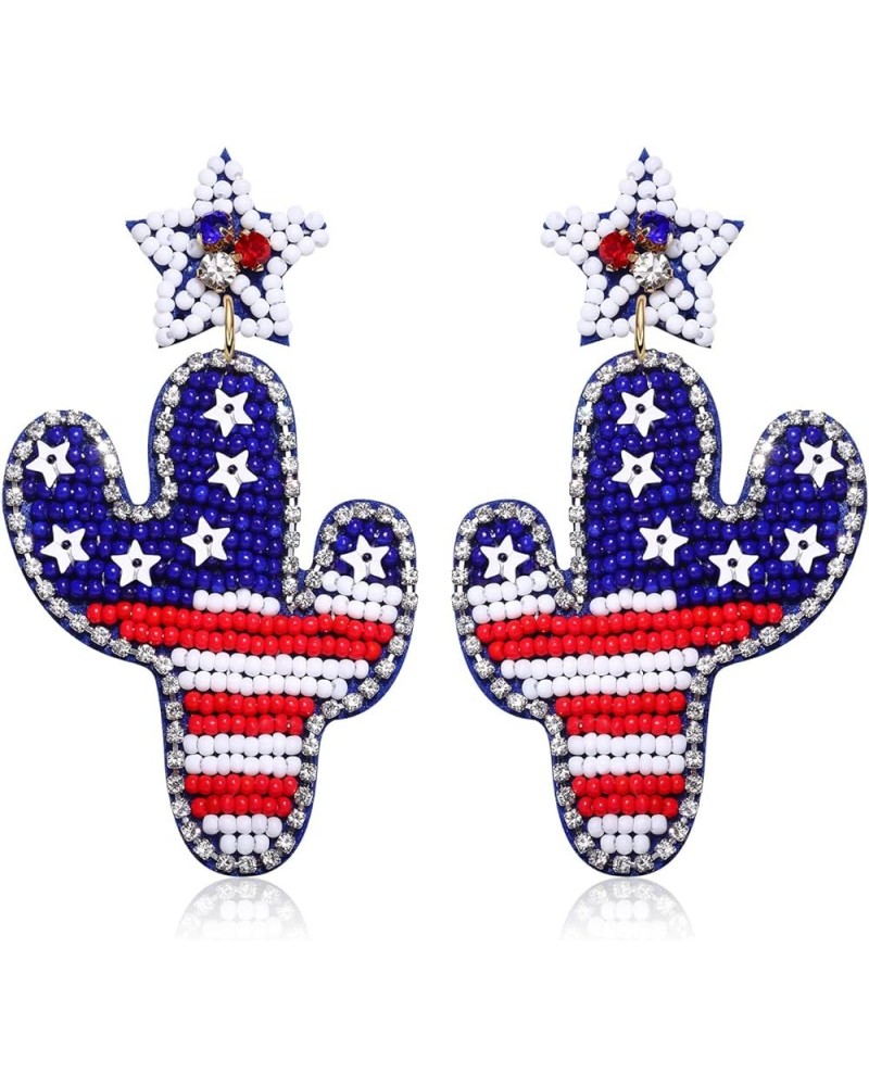 American Flag Earrings Beaded Patriotic Popsicle Hat Drop Dangle Earrings Independence Day 4th of July Earrings for Women Gir...